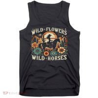 Retro Southern Sunset Cowgirl Wild Flowers Wild Horses Tank Top thumb 0