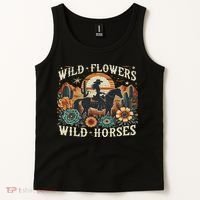 Retro Southern Sunset Cowgirl Wild Flowers Wild Horses Tank Top thumb 2