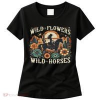 Retro Southern Sunset Cowgirl Wild Flowers Wild Horses Women's T-Shirt thumb 0