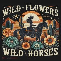 Retro Southern Sunset Cowgirl Wild Flowers Wild Horses Kids Sweatshirt thumb 2