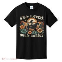 Retro Southern Sunset Cowgirl Wild Flowers Wild Horses Kids T-Shirt thumb 0