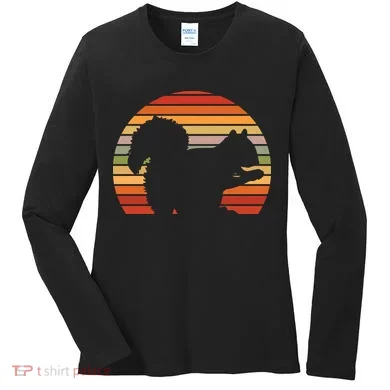 Retro Squirrel Silhouette Women's Long Sleeve Shirt