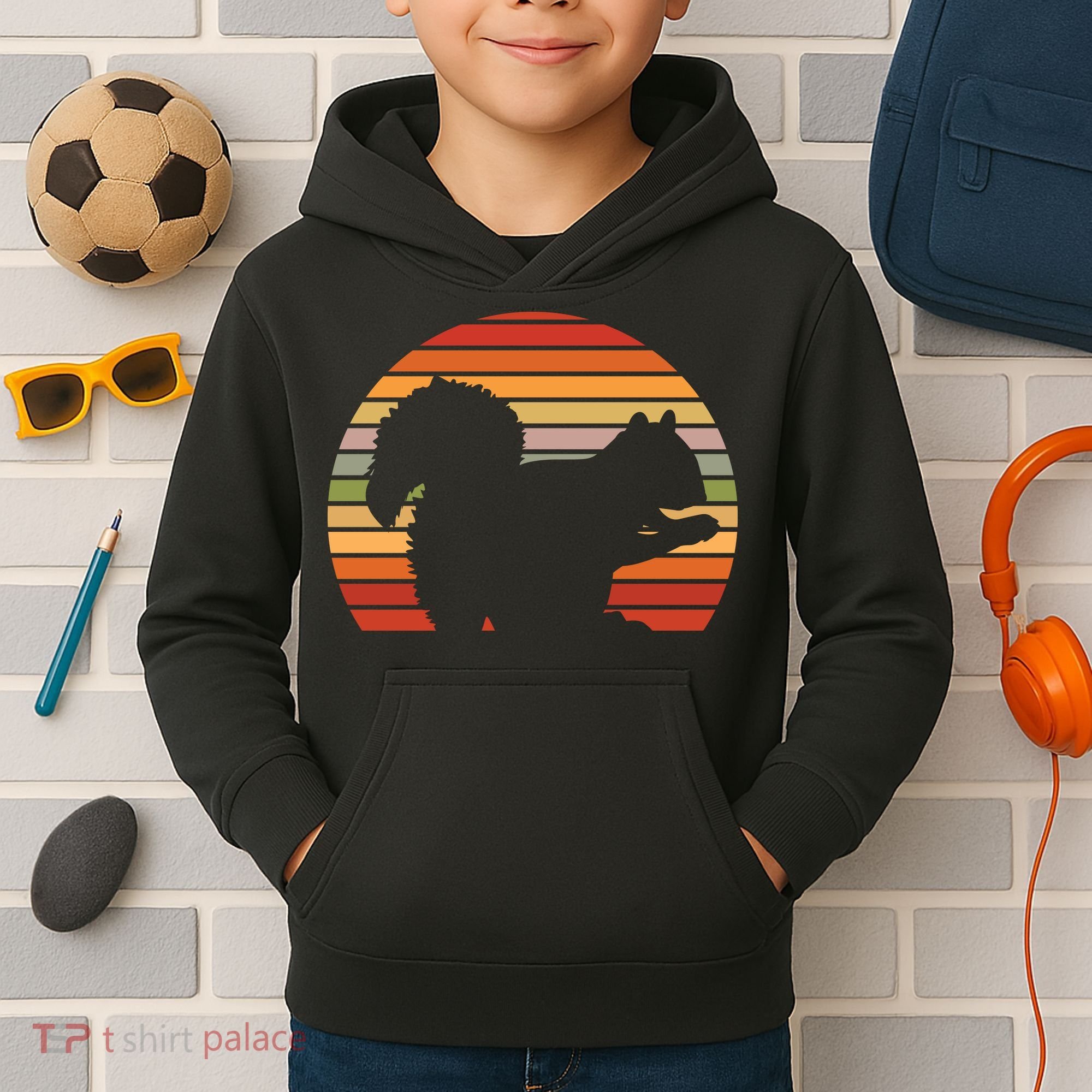 Retro Squirrel Silhouette Kids Hoodie