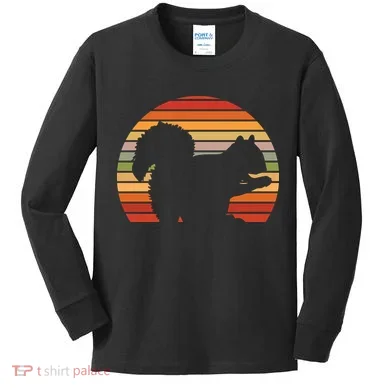 Retro Squirrel Silhouette Kids Long Sleeve Shirt
