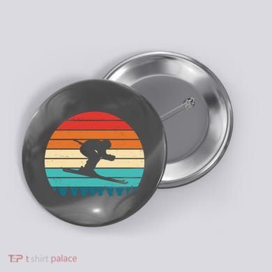 Retro Ski Sunset Vintage Sport Button