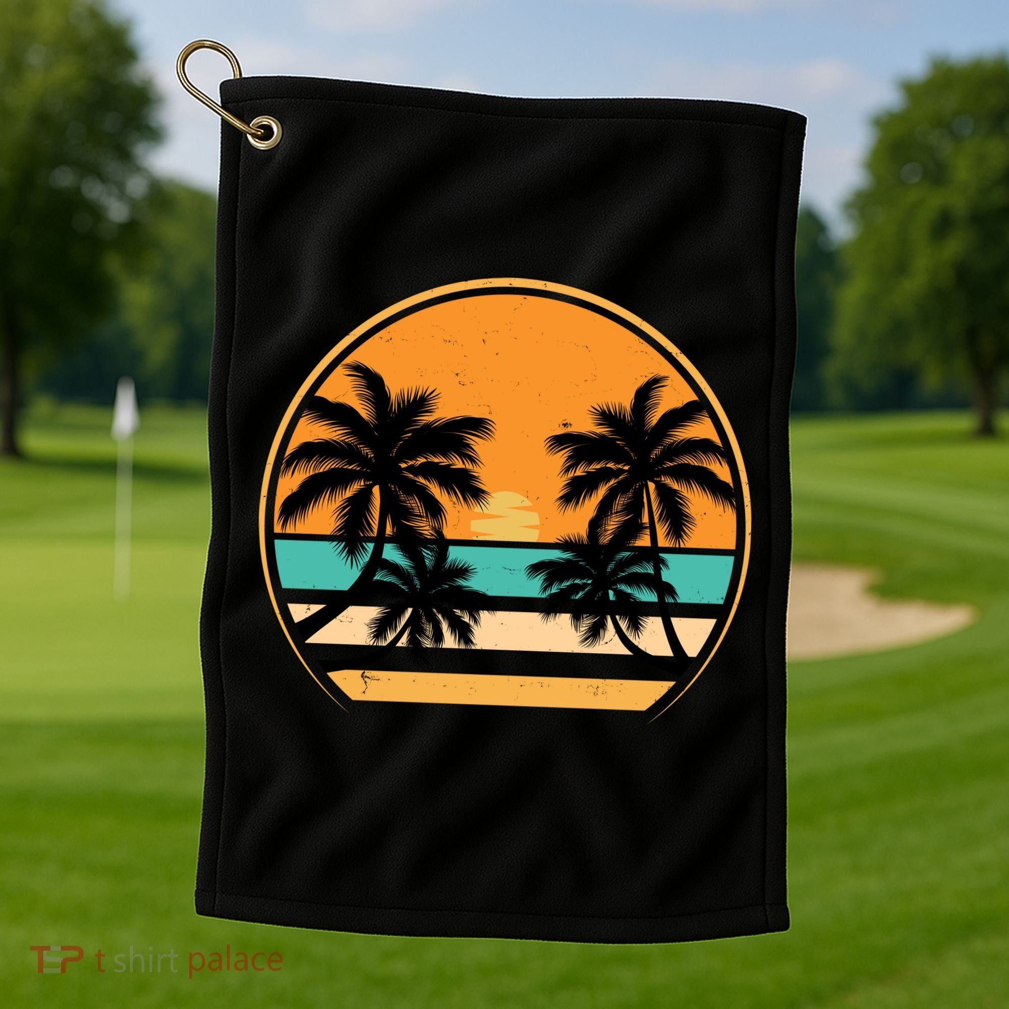 Retro Summer Sunset Vibe Vacation Beach Life Golf Towel