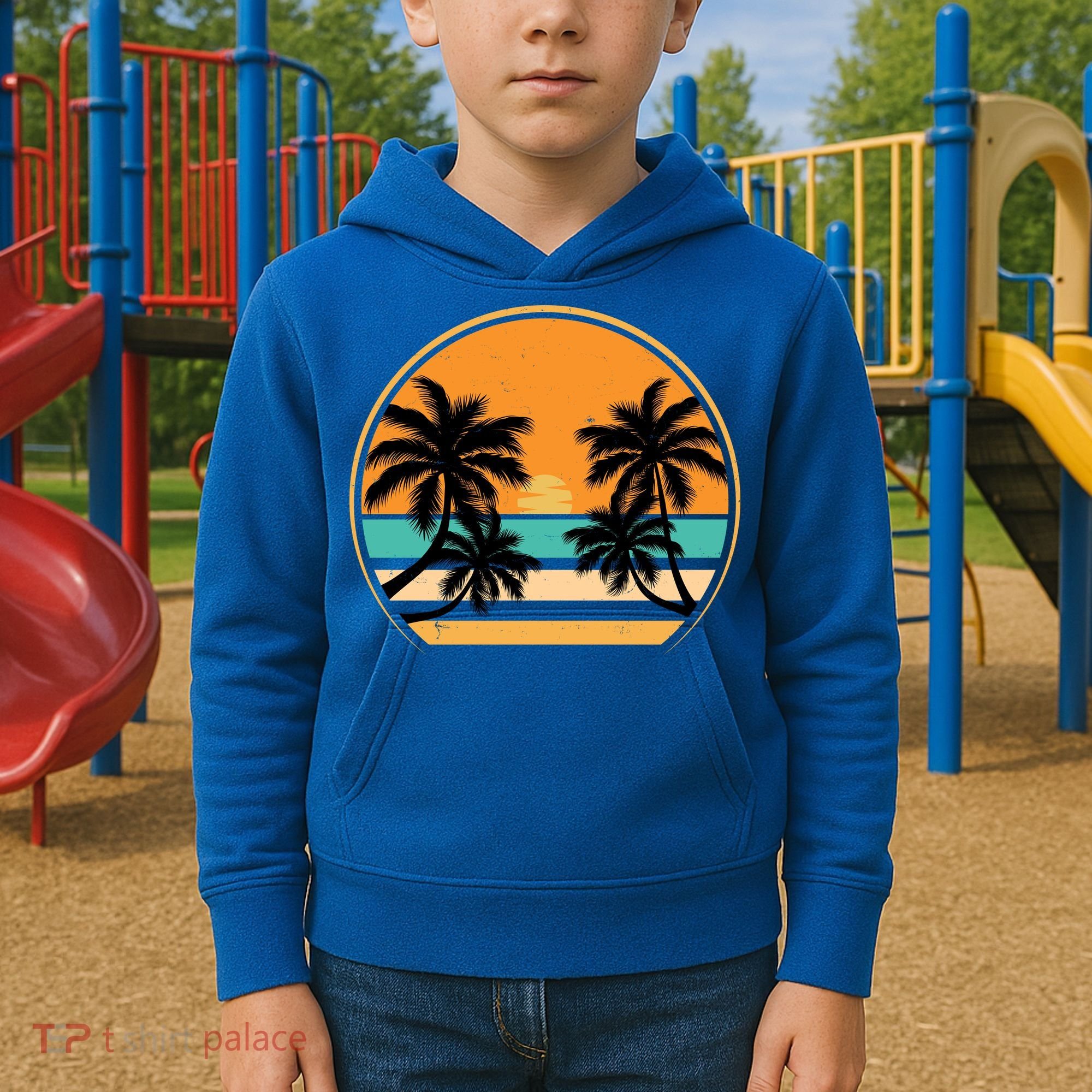 Retro Summer Sunset Vibe Vacation Beach Life Kids Hoodie