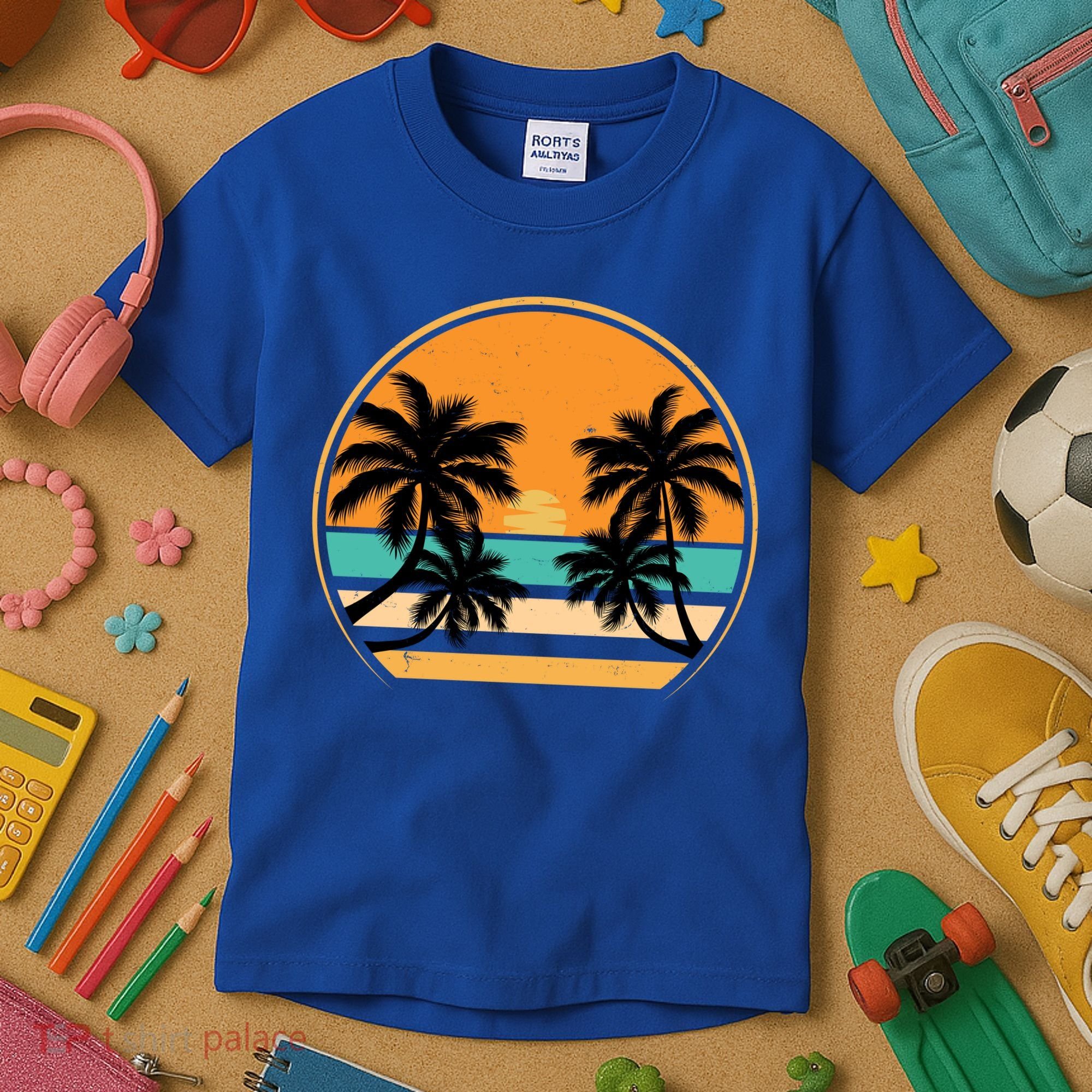 Retro Summer Sunset Vibe Vacation Beach Life Kids T-Shirt