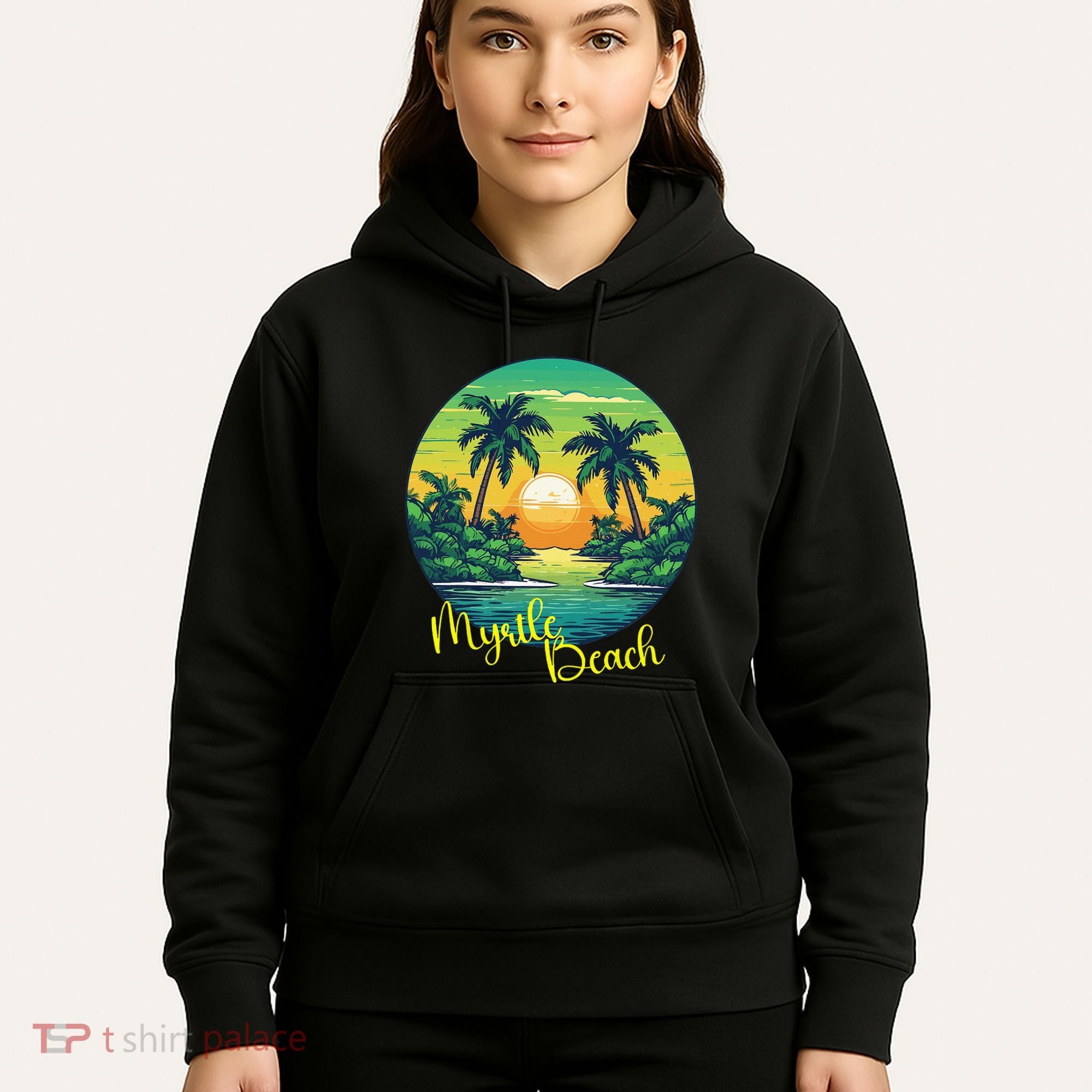 Retro Sunset South Carolina Myrtle Beach Palm Trees Hoodie
