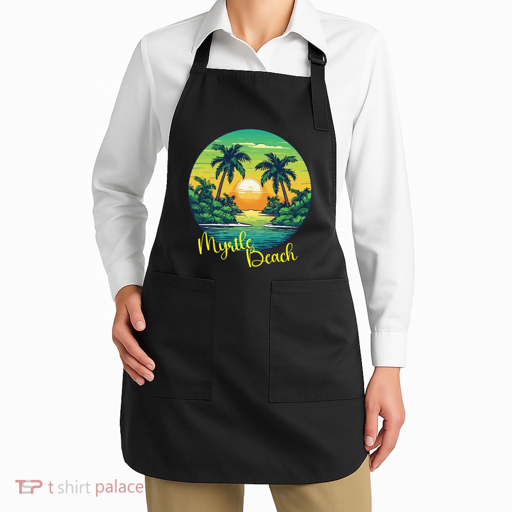 Retro Sunset South Carolina Myrtle Beach Palm Trees Apron
