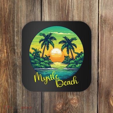 Retro Sunset South Carolina Myrtle Beach Palm Trees Coaster