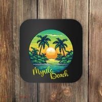 Retro Sunset South Carolina Myrtle Beach Palm Trees Coaster thumb 0