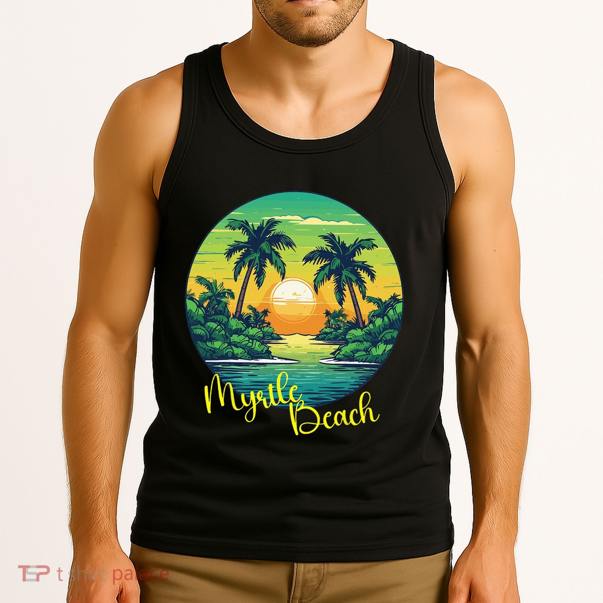Retro Sunset South Carolina Myrtle Beach Palm Trees Tank Top