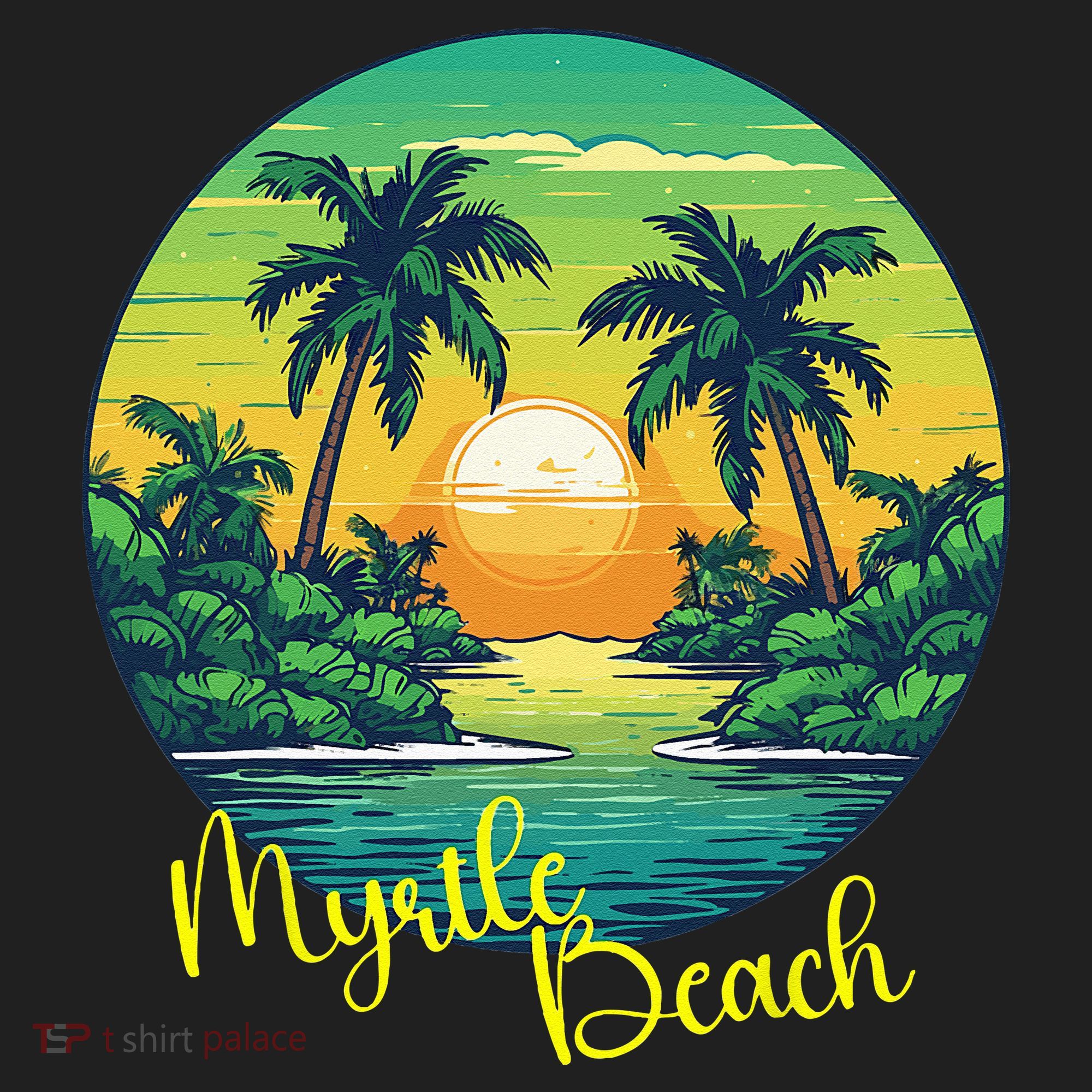 Retro Sunset South Carolina Myrtle Beach Palm Trees Golf Towel