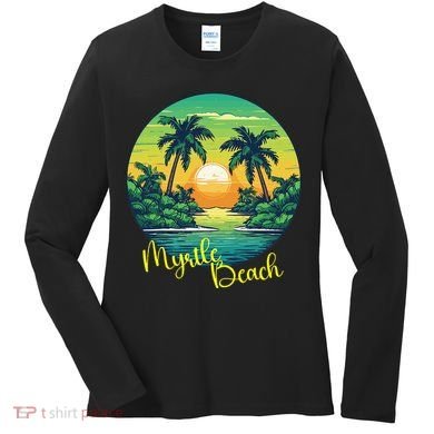 Retro Sunset South Carolina Myrtle Beach Palm Trees Women's Long Sleeve Shirt