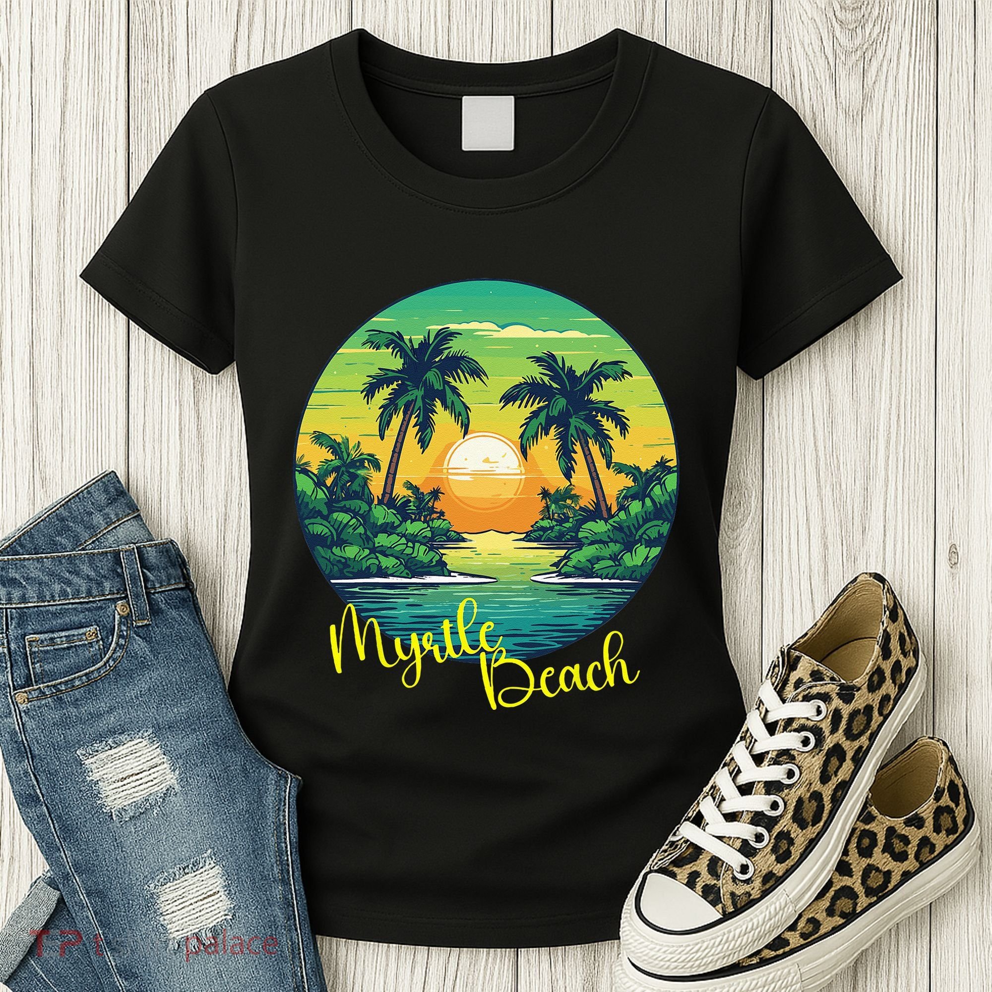 Retro Sunset South Carolina Myrtle Beach Palm Trees Women's T-Shirt