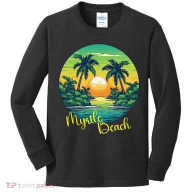 Retro Sunset South Carolina Myrtle Beach Palm Trees Kids Long Sleeve Shirt