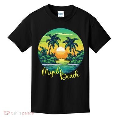 Retro Sunset South Carolina Myrtle Beach Palm Trees Kids T-Shirt