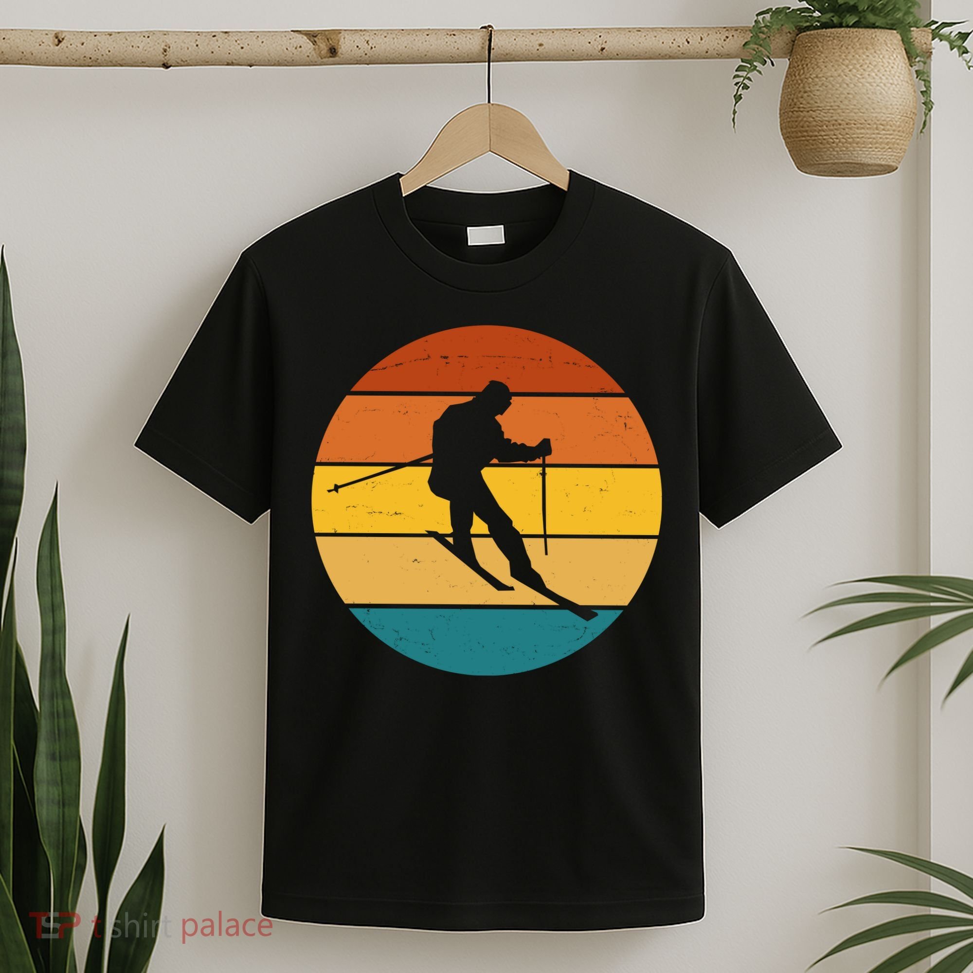 Retro Sunset Ski Lover Gift T-Shirt
