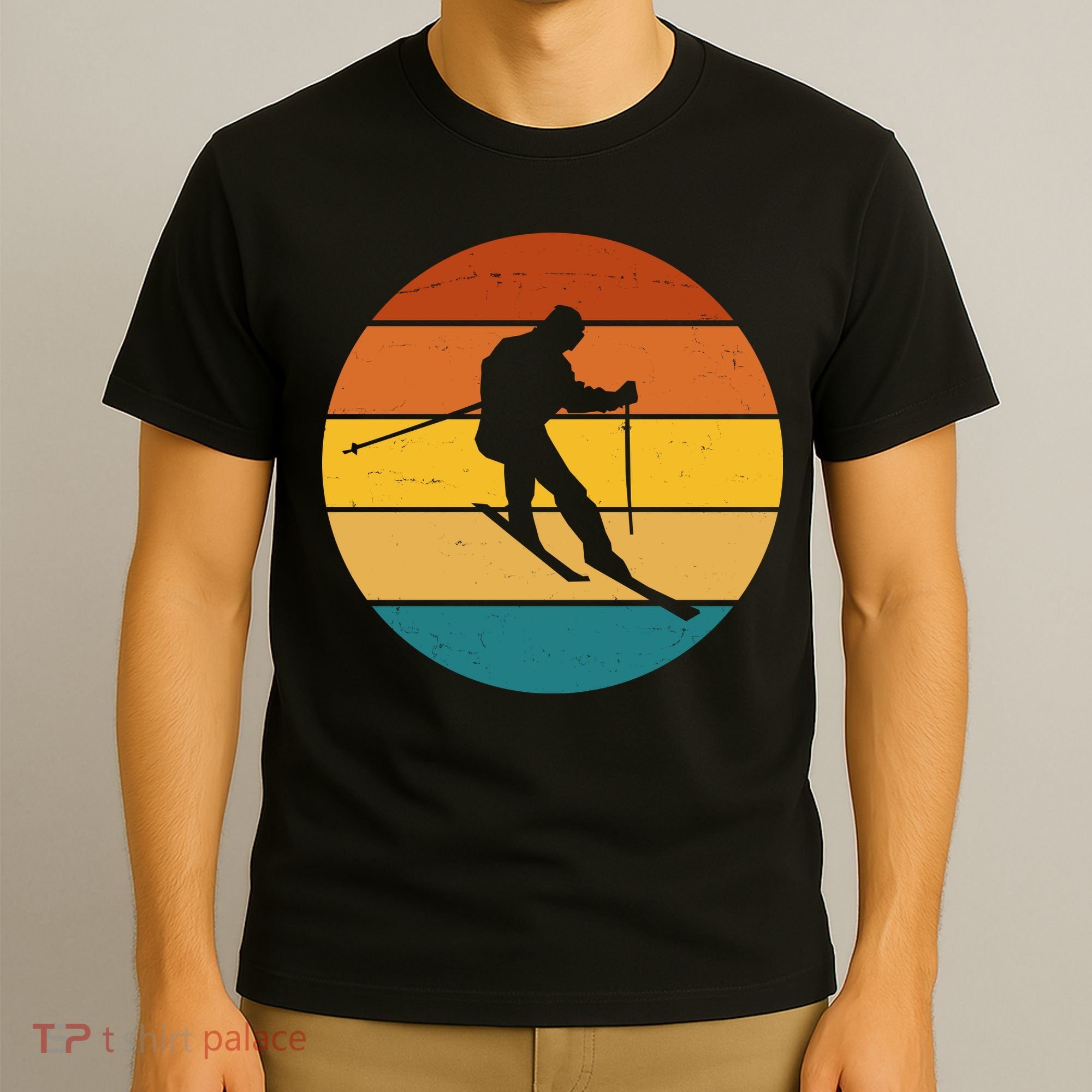 Retro Sunset Ski Lover Gift T-Shirt