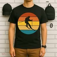 Retro Sunset Ski Lover Gift T-Shirt thumb 6