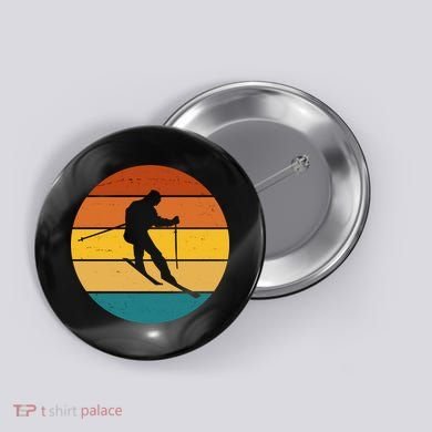 Retro Sunset Ski Lover Gift Button