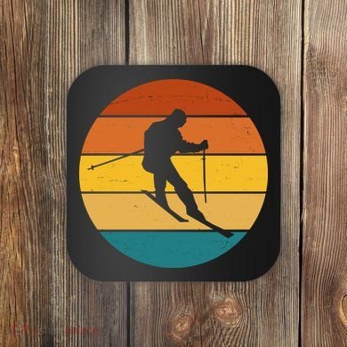 Retro Sunset Ski Lover Gift Coaster