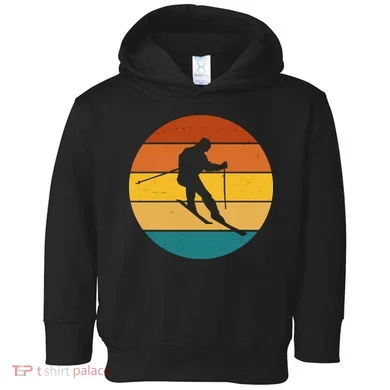 Retro Sunset Ski Lover Gift Toddler Hoodie