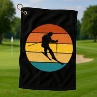 Retro Sunset Ski Lover Gift Golf Towel thumb 1