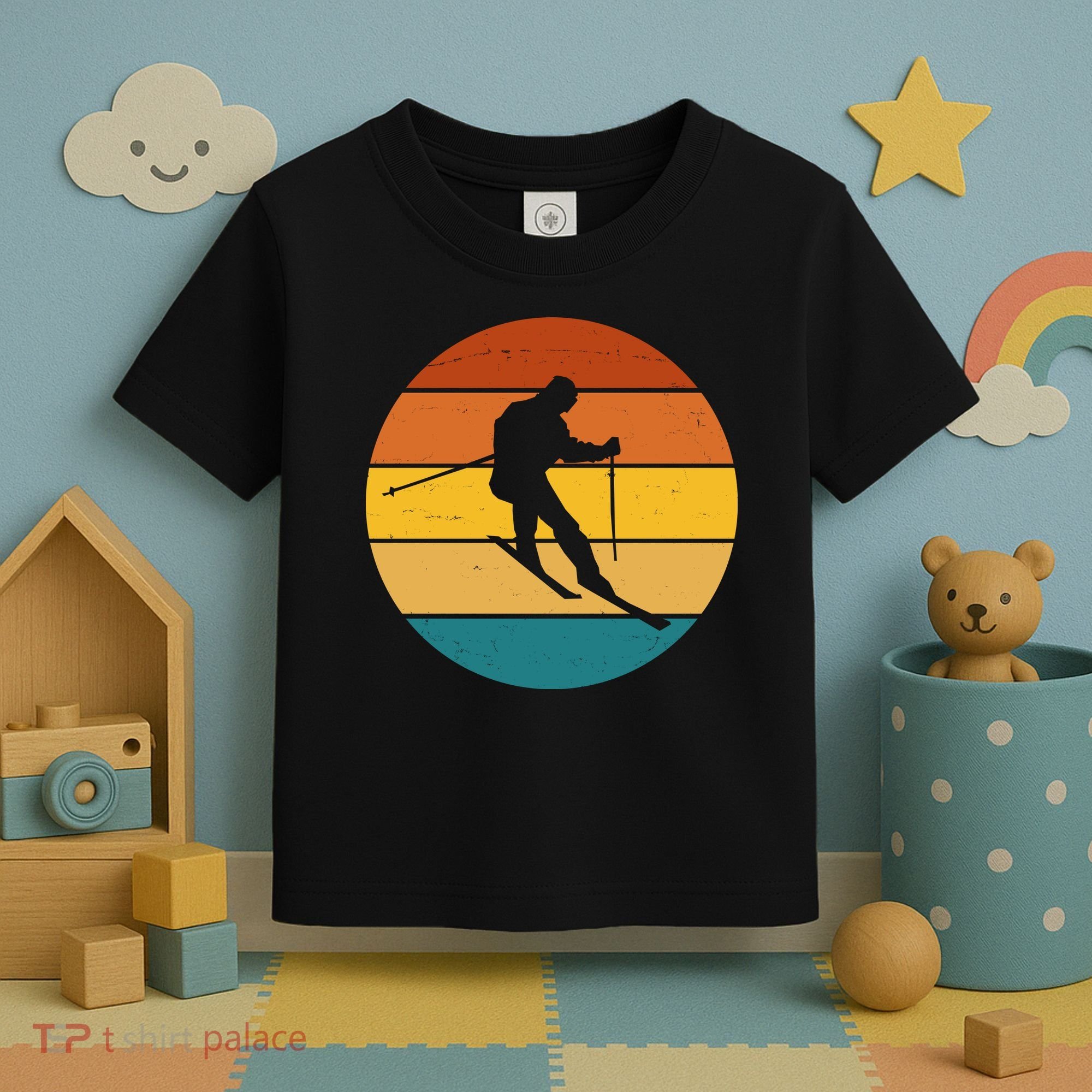 Retro Sunset Ski Lover Gift Toddler T-Shirt