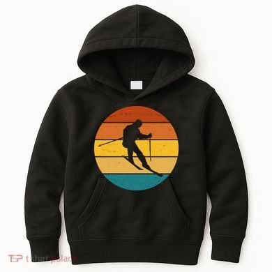 Retro Sunset Ski Lover Gift Kids Hoodie