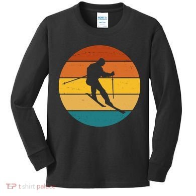 Retro Sunset Ski Lover Gift Kids Long Sleeve Shirt