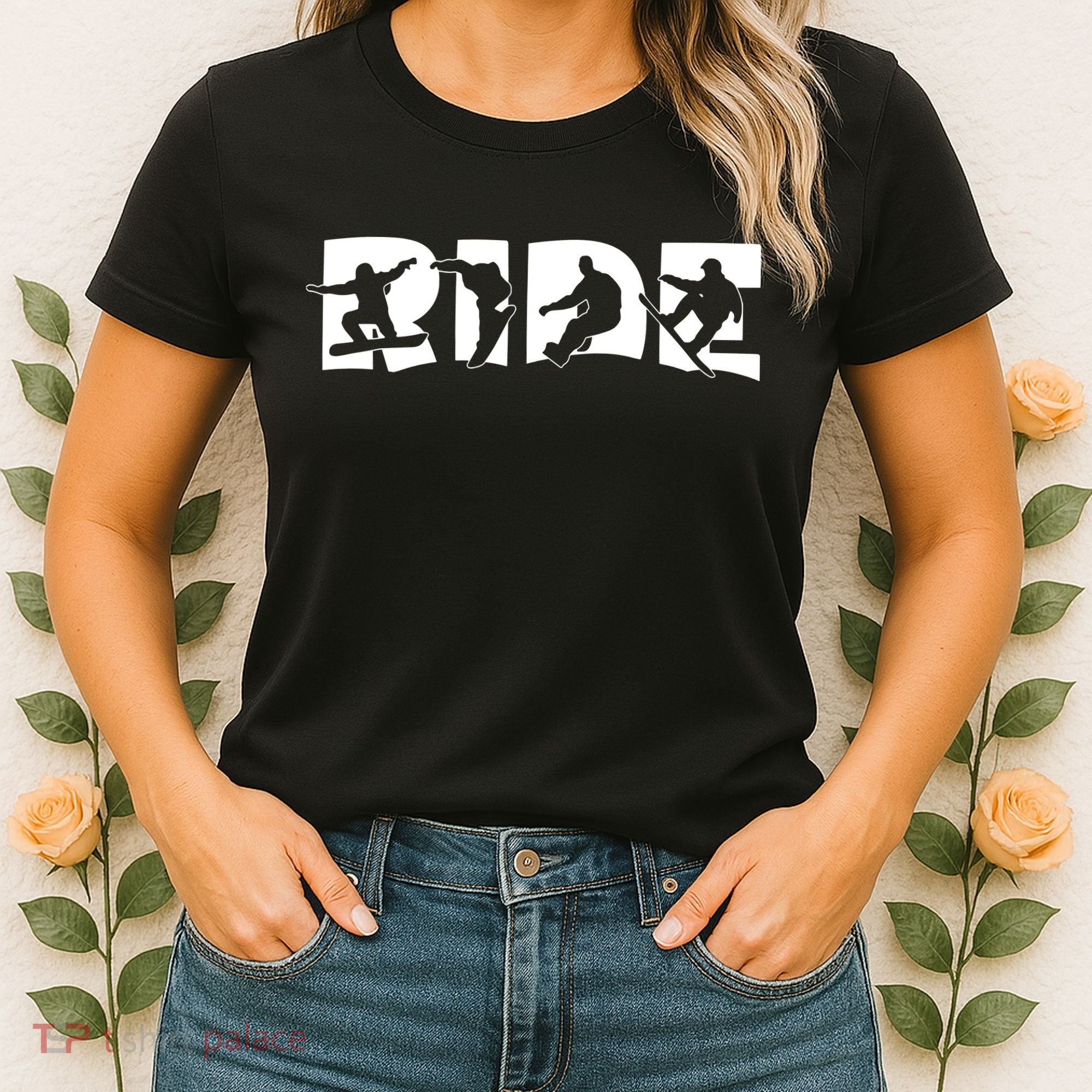 RIDE Snowboard, Snowboarder, Christmas Snowboarding Pullover Women's T-Shirt