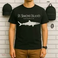 Retro St. Simons Island Ga Shark T-Shirt thumb 6
