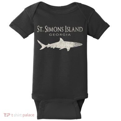 Retro St. Simons Island Ga Shark Baby Bodysuit