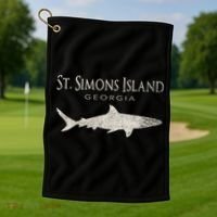 Retro St. Simons Island Ga Shark Golf Towel thumb 1