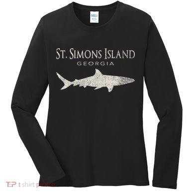 Retro St. Simons Island Ga Shark Women's Long Sleeve Shirt