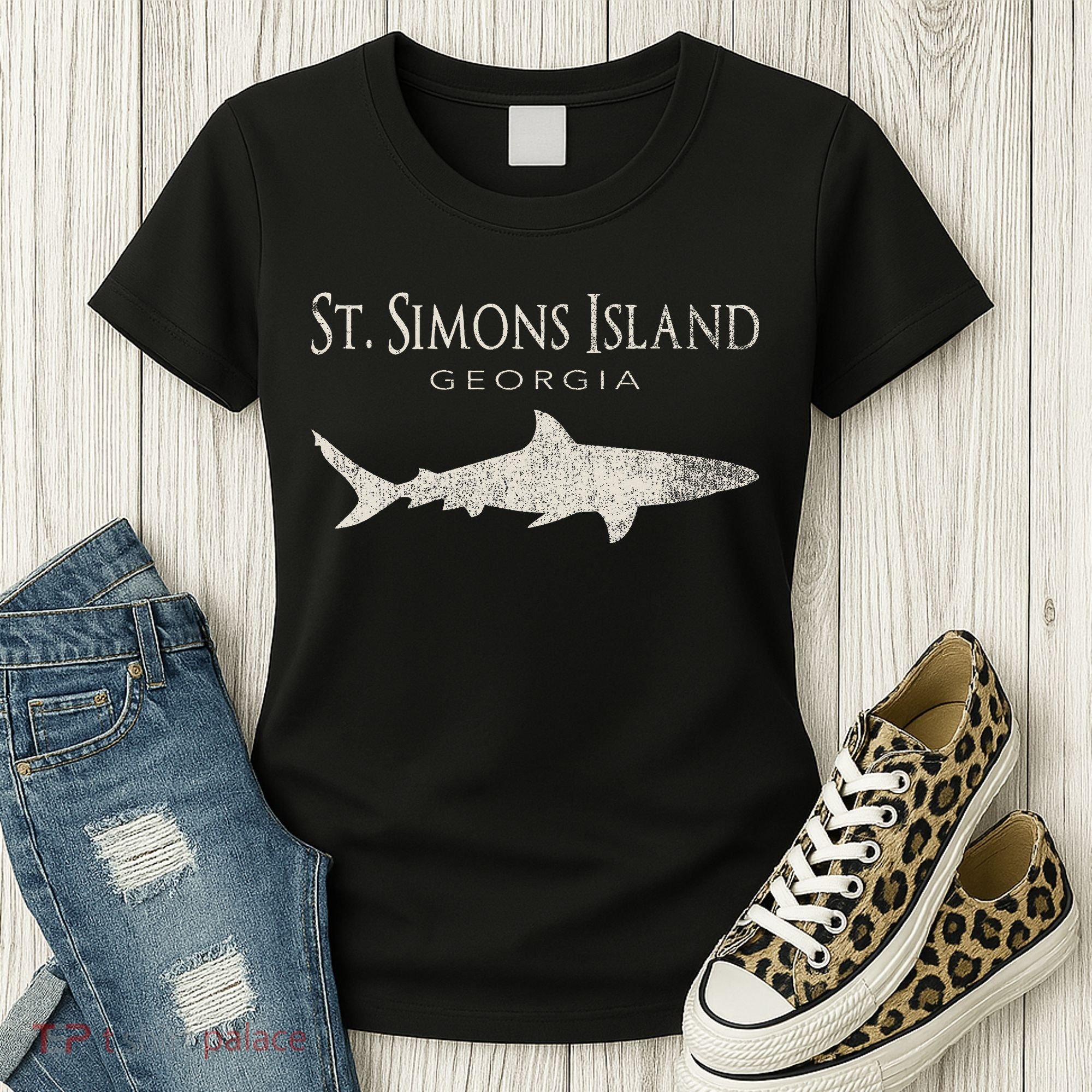 Retro St. Simons Island Ga Shark Women's T-Shirt