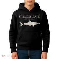 Retro St. Simons Island Ga Shark Kids Hoodie thumb 4