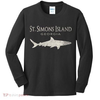Retro St. Simons Island Ga Shark Kids Long Sleeve Shirt