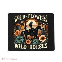 Retro Southern Sunset Cowgirl Wild Flowers Wild Horses Mousepad thumb 0