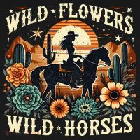 Retro Southern Sunset Cowgirl Wild Flowers Wild Horses Mousepad thumb 1