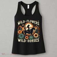 Retro Southern Sunset Cowgirl Wild Flowers Wild Horses Women's Tank Top thumb 3
