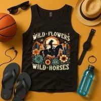 Retro Southern Sunset Cowgirl Wild Flowers Wild Horses Tank Top thumb 4