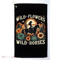 Retro Southern Sunset Cowgirl Wild Flowers Wild Horses Golf Towel thumb 0
