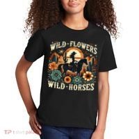 Retro Southern Sunset Cowgirl Wild Flowers Wild Horses Kids T-Shirt thumb 2