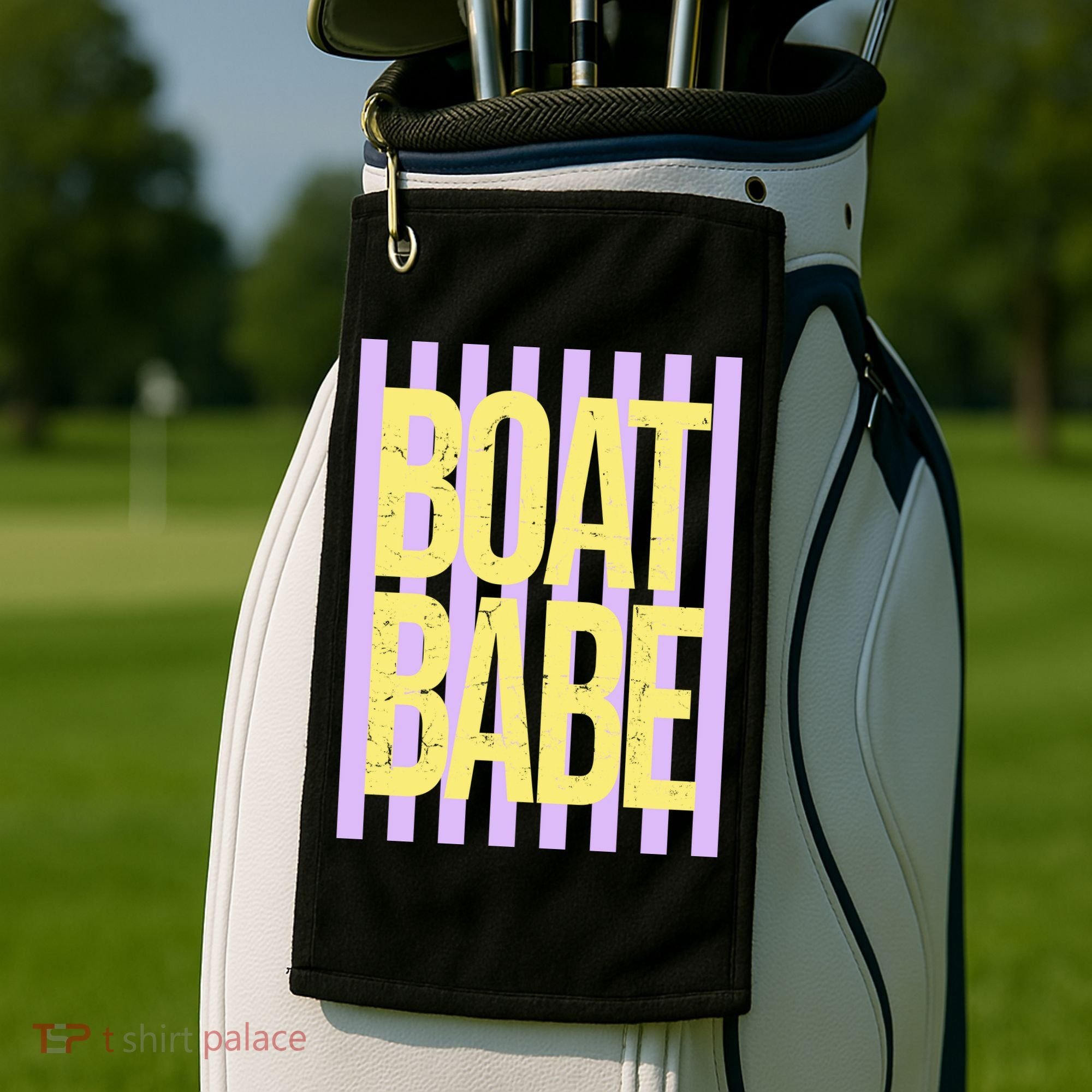 Retro Stripes Sunshine Boat Babe Golf Towel