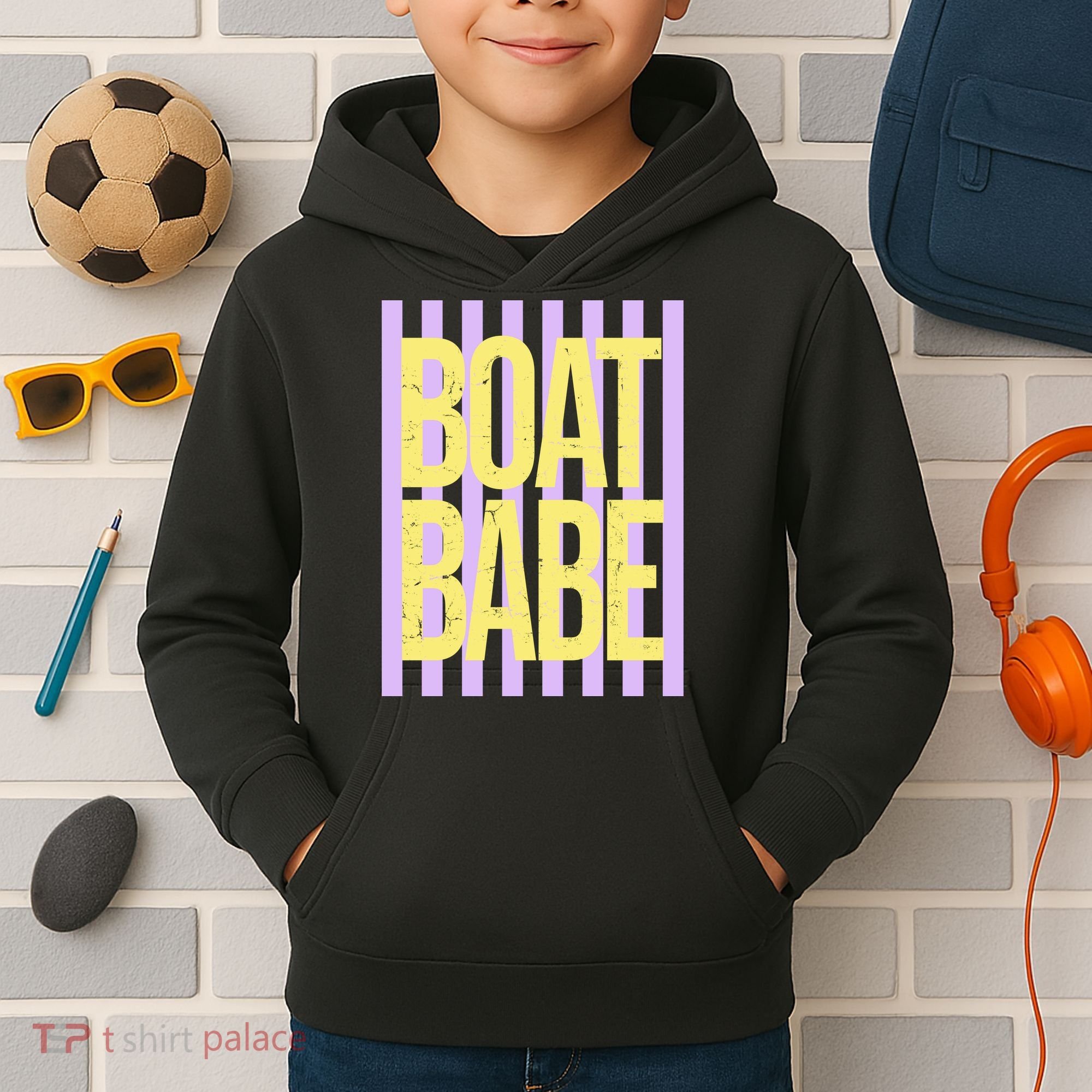 Retro Stripes Sunshine Boat Babe Kids Hoodie