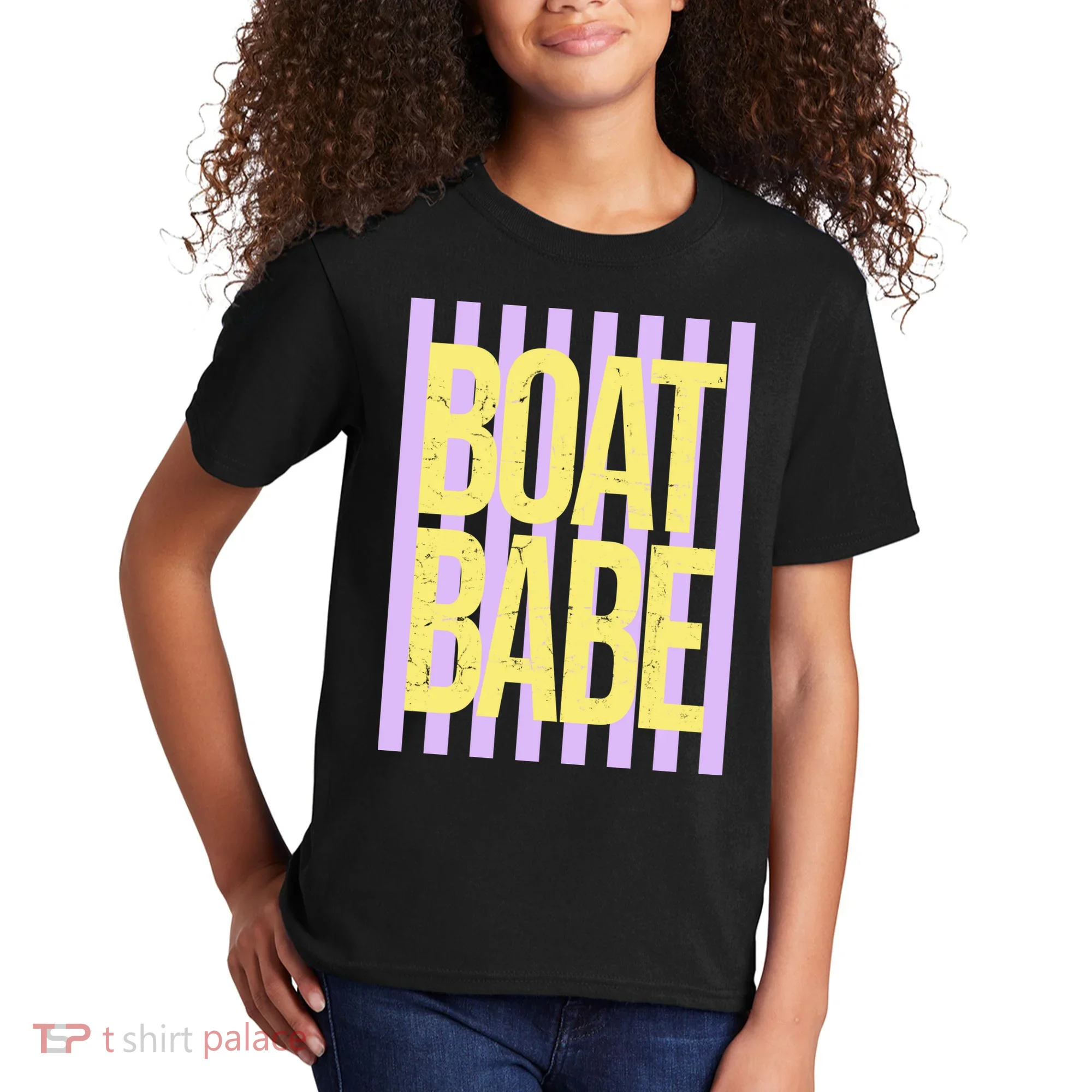 Retro Stripes Sunshine Boat Babe Kids T-Shirt