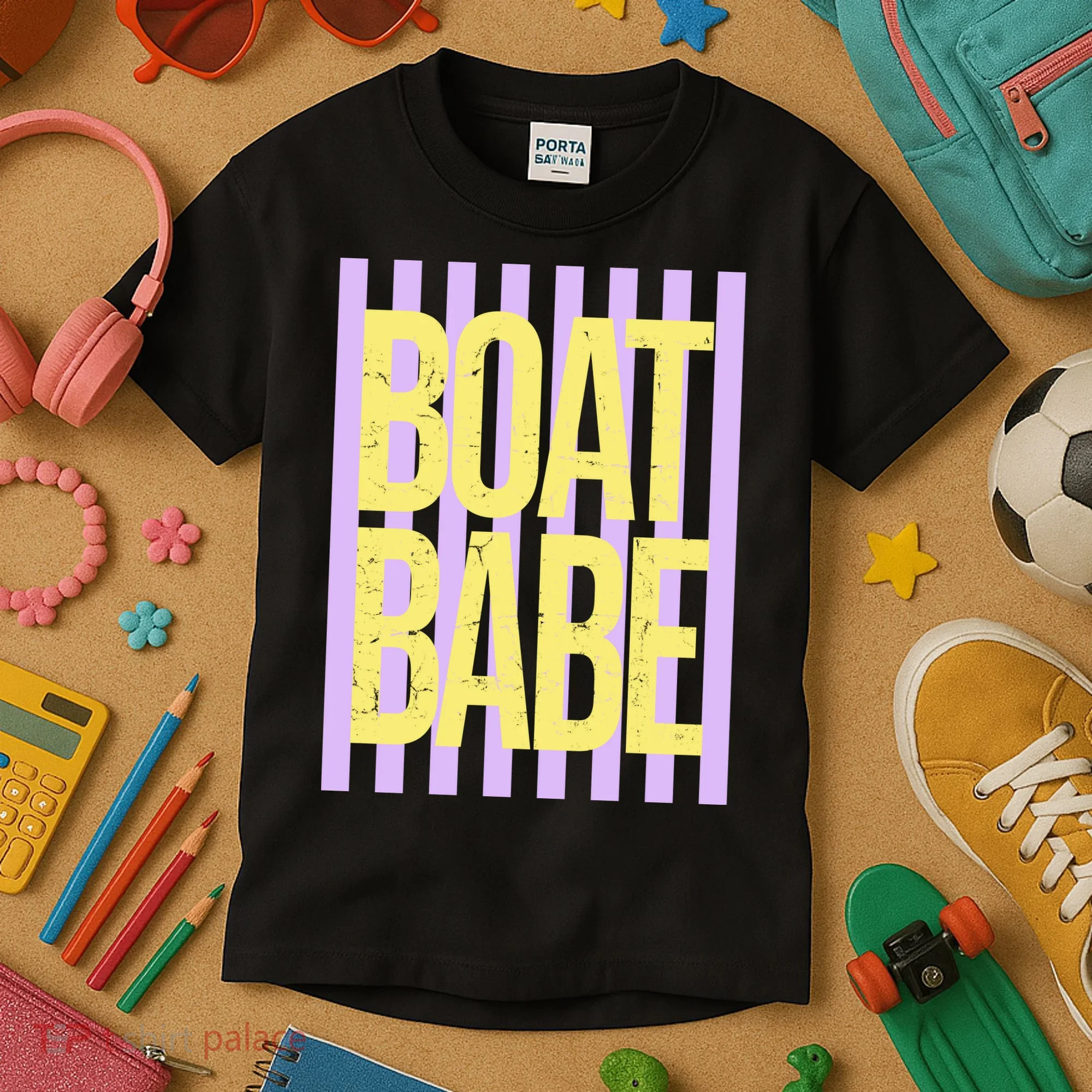 Retro Stripes Sunshine Boat Babe Kids T-Shirt